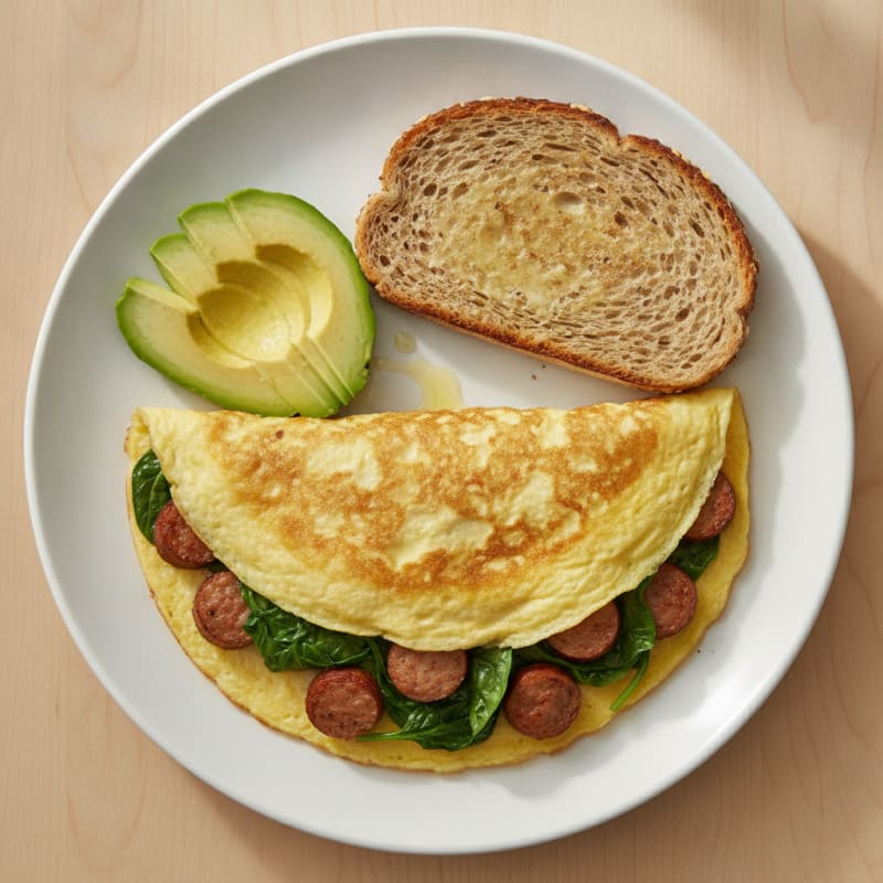 Egg White Spinach Omelette with Turkey Sausage