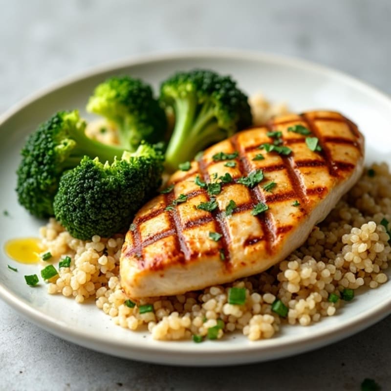 Grilled Chicken Breast with Quinoa and Roasted Broccoli