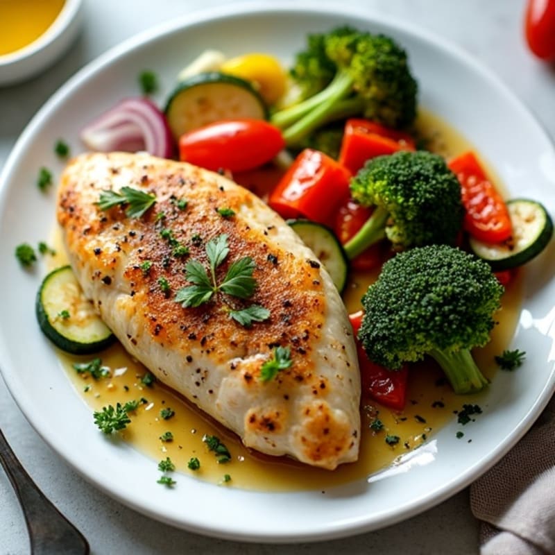 Herb-Crusted Sheet Pan Chicken with Roasted Rainbow Vegetables