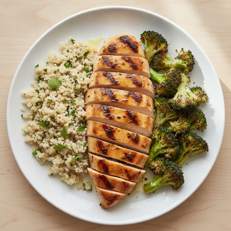 Grilled Chicken Breast with Quinoa and Roasted Broccoli