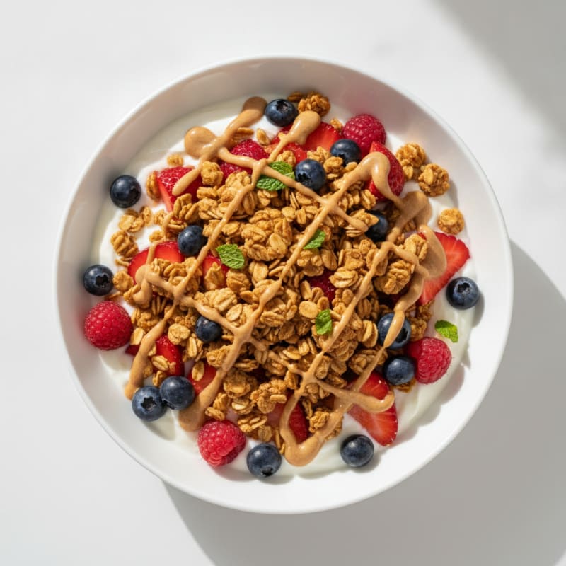 Creamy Greek Yogurt Parfait with Protein Granola and Mixed Berries