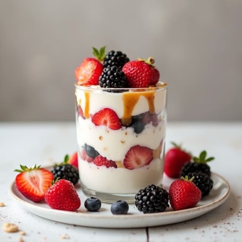 Greek Yogurt Protein Parfait with Almond Butter and Berries