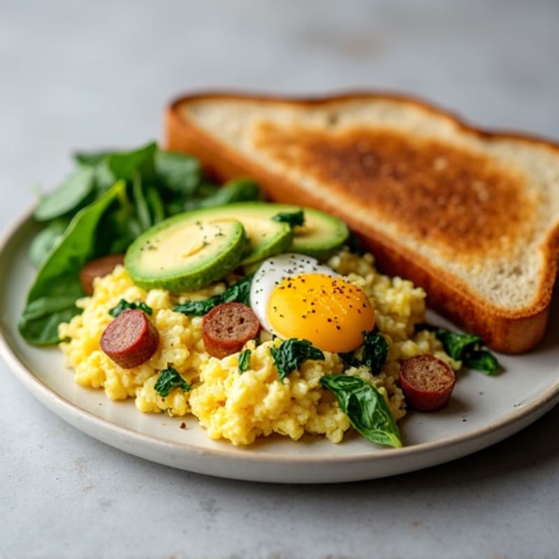 Egg White Scramble with Turkey Sausage and Spinach