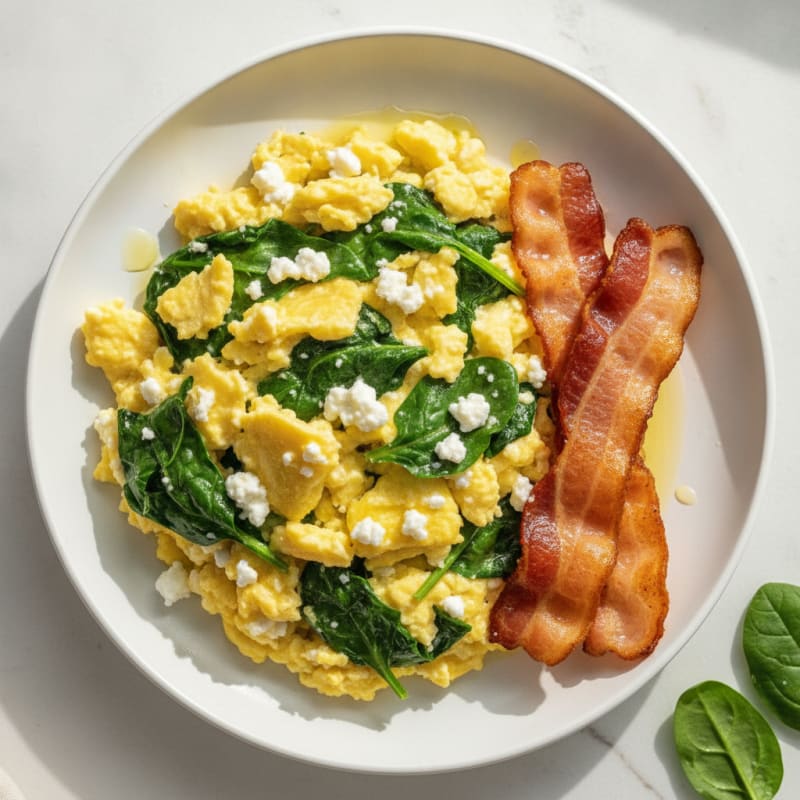 Cottage Cheese Scramble with Spinach and Turkey Bacon