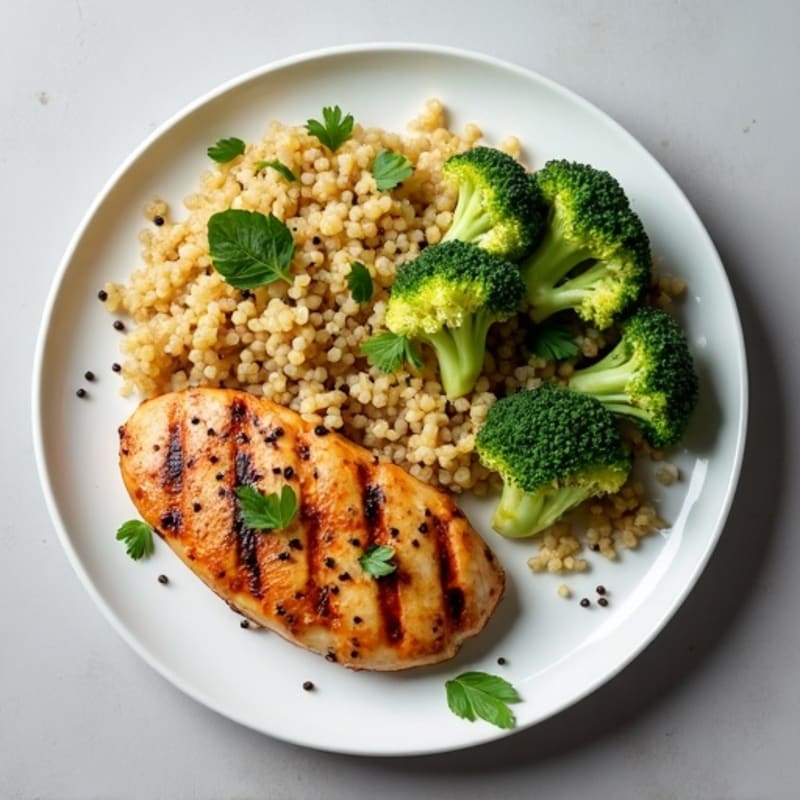 Grilled Chicken Breast with Quinoa and Roasted Broccoli