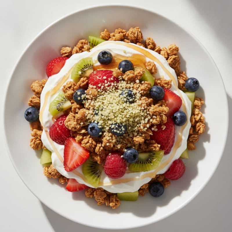Greek Yogurt Parfait with Mixed Fruit and High-Protein Granola