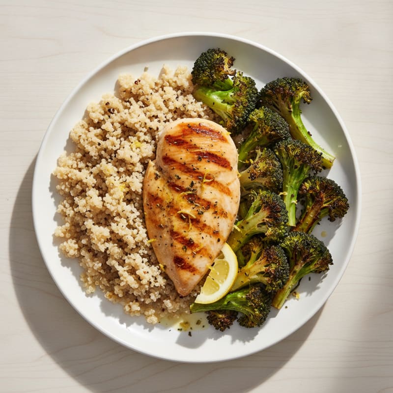Grilled Chicken Breast with Quinoa and Roasted Broccoli