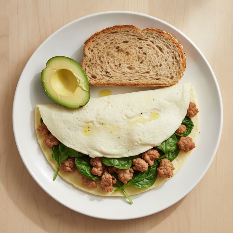 Egg White Spinach Omelette with Turkey Sausage