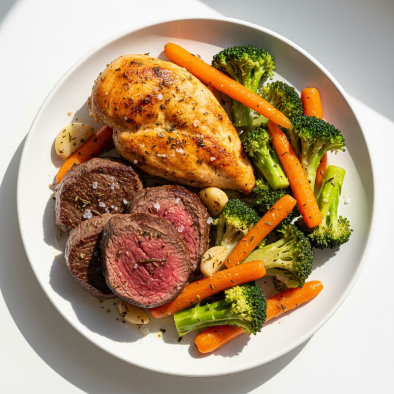 Tender Herb-Roasted Chicken and Beef Medallions