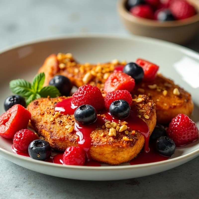 Crispy Peanut Chicken with Berry Glaze and Roasted Sweet Potatoes