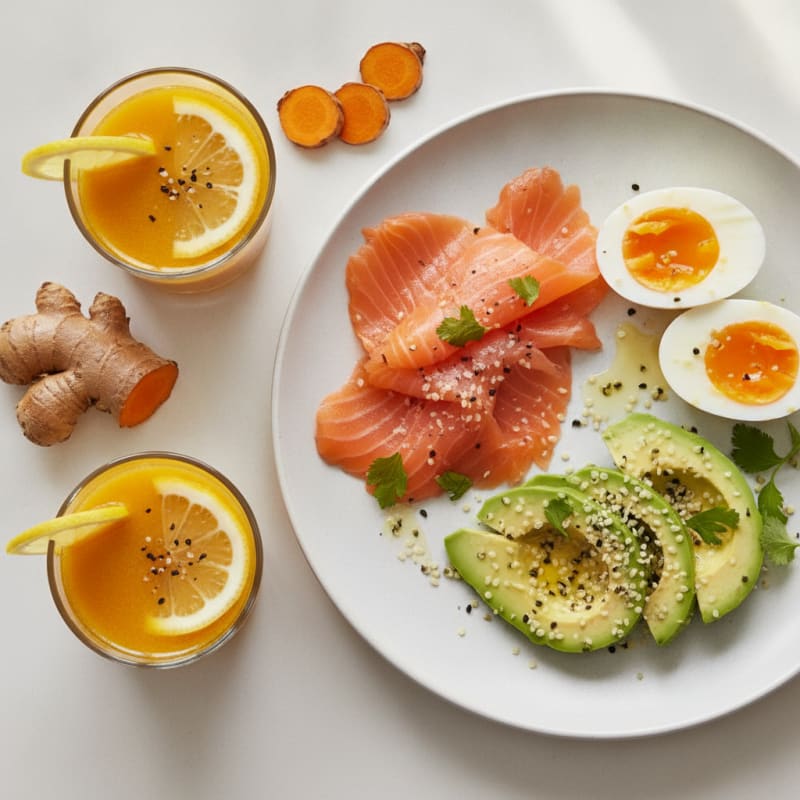 Spicy Ginger Turmeric Wellness Shots with Power Breakfast Plate