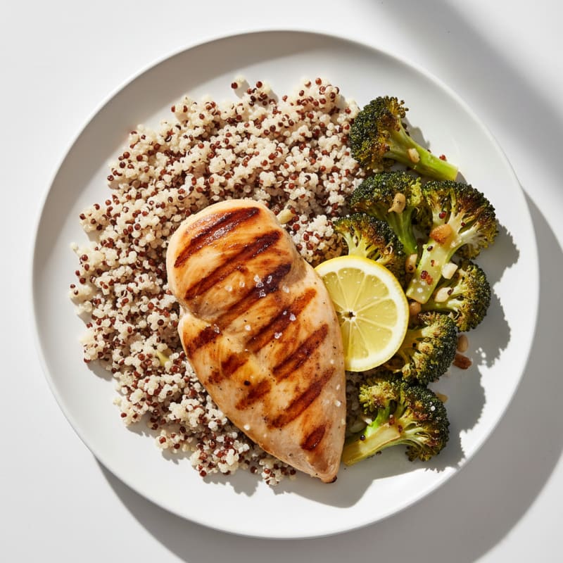 Grilled Chicken Breast with Quinoa and Roasted Broccoli