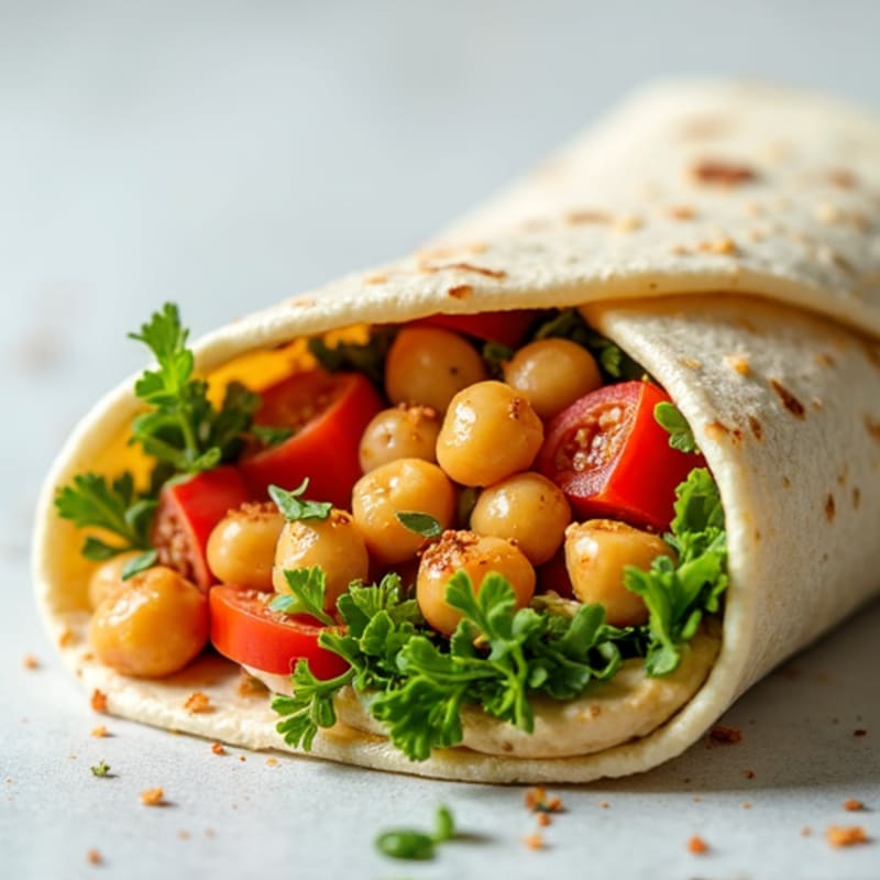Crispy Roasted Chickpea and Fresh Vegetable Hummus Wrap