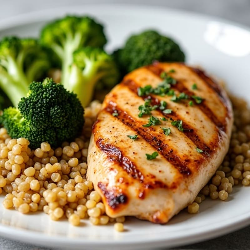 Grilled Chicken Breast with Quinoa and Roasted Broccoli