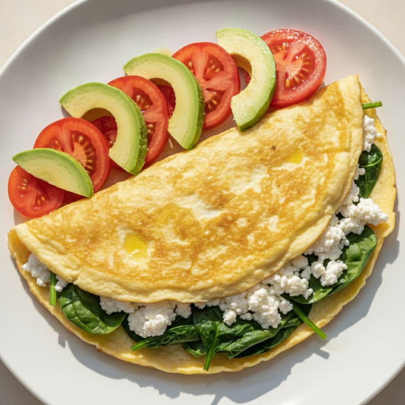 Egg White Spinach Omelette with Cottage Cheese and Fresh Tomatoes
