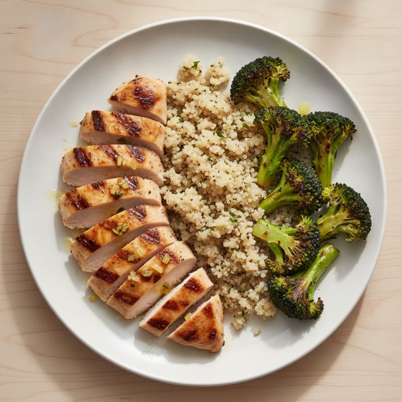 Grilled Chicken Breast with Quinoa and Roasted Broccoli