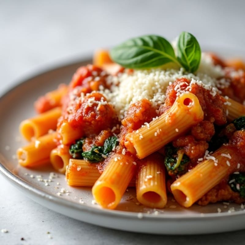 Lean Ground Beef Baked Ziti with Creamy Ricotta and Spinach