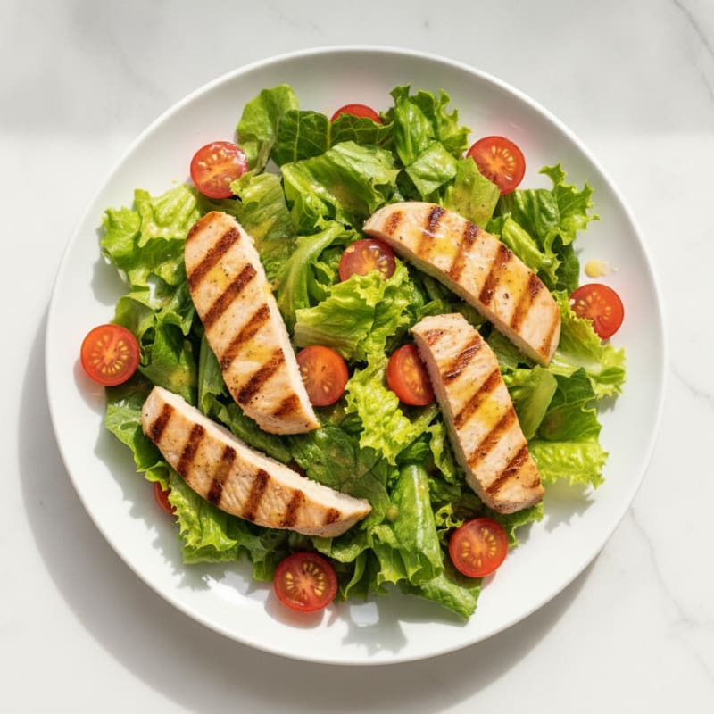 Grilled Turkey Breast Salad with Crunchy Romaine and Cherry Tomatoes