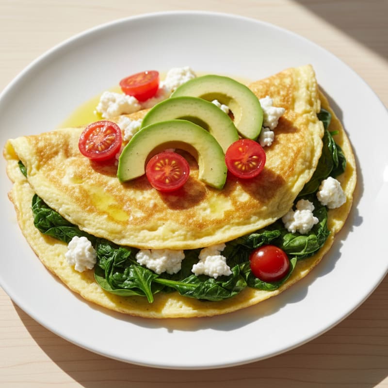 Egg White Spinach Omelette with Cottage Cheese and Cherry Tomatoes