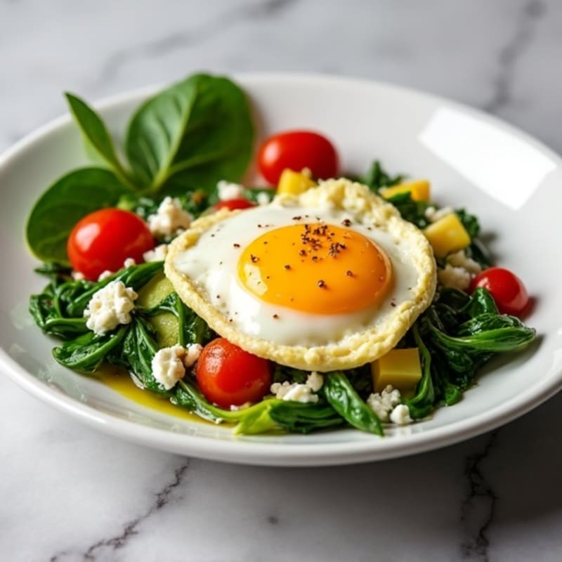 Egg White Spinach Scramble with Cottage Cheese and Cherry Tomatoes
