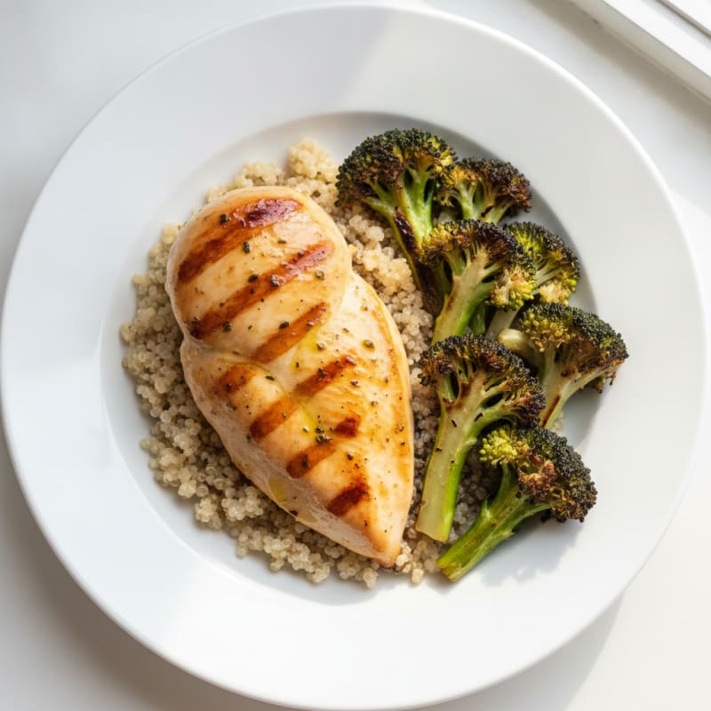 Grilled Chicken Breast with Quinoa and Roasted Broccoli