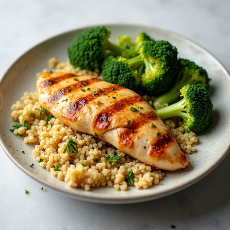 Grilled Chicken Breast with Quinoa and Roasted Broccoli