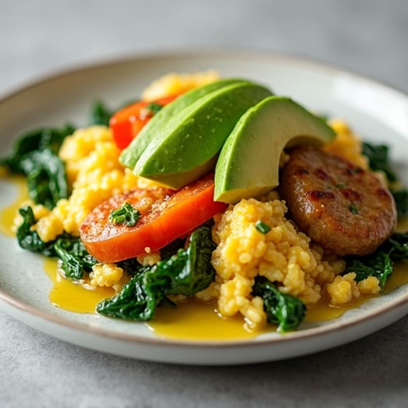Egg White and Spinach Scramble with Turkey Sausage