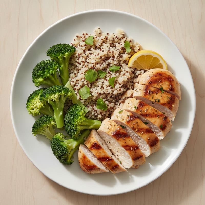 Grilled Chicken Breast with Quinoa and Steamed Broccoli