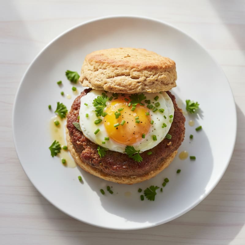 Turkey Sausage Biscuit with Baked Eggs