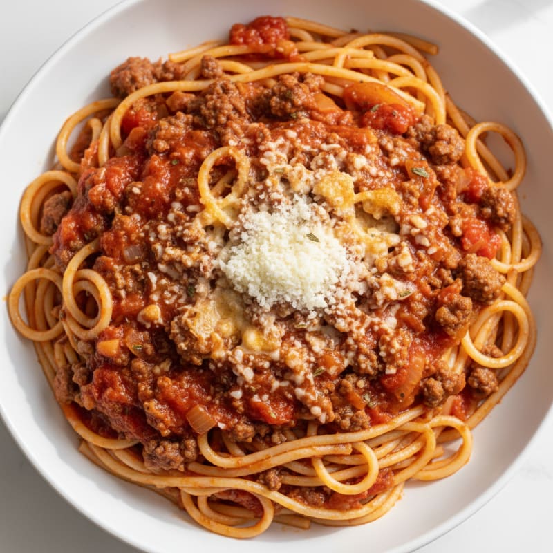 Lean Beef and Tomato Μακαρόνια with Grated Cheese