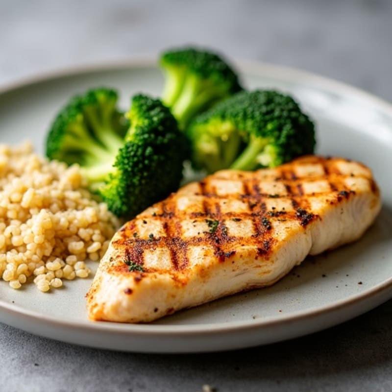 Grilled Chicken Breast with Roasted Broccoli and Quinoa