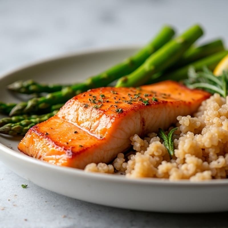 Seared Salmon with Steamed Asparagus and Brown Rice