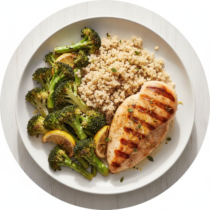Grilled Chicken Breast with Quinoa and Roasted Broccoli