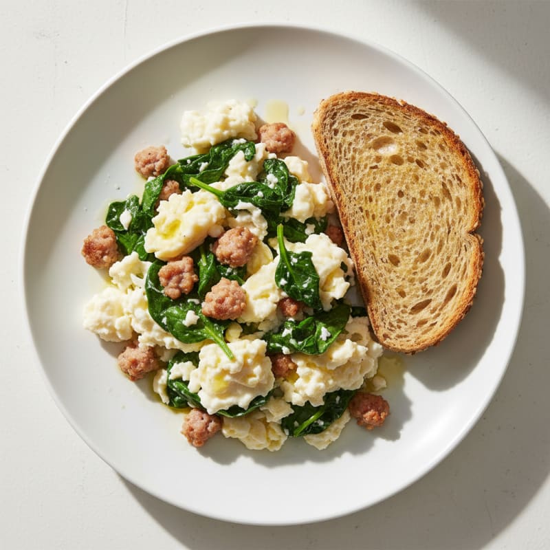 Egg White Scramble with Turkey Sausage and Spinach