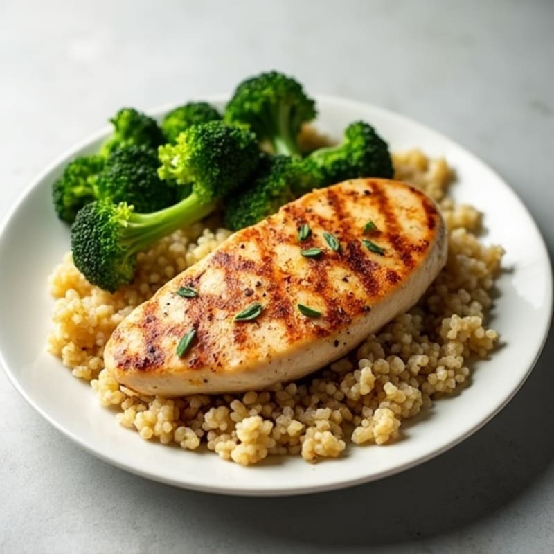 Grilled Chicken Breast with Quinoa and Steamed Broccoli