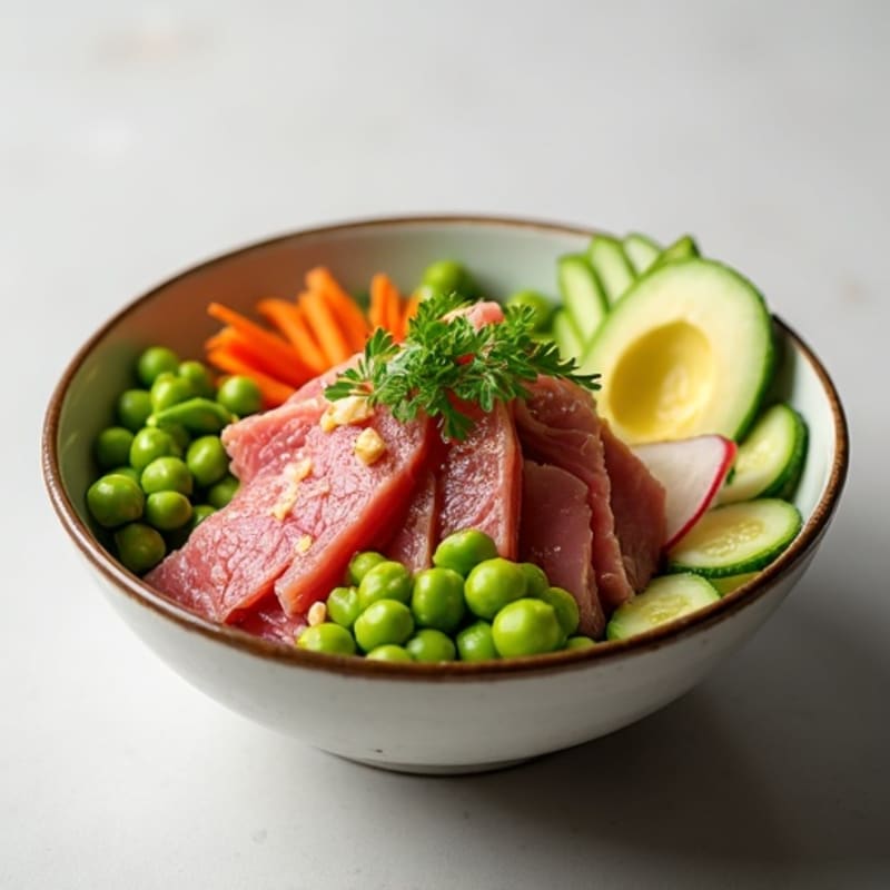 Fresh Tuna Poke Bowl with Creamy Avocado and Crunchy Vegetables