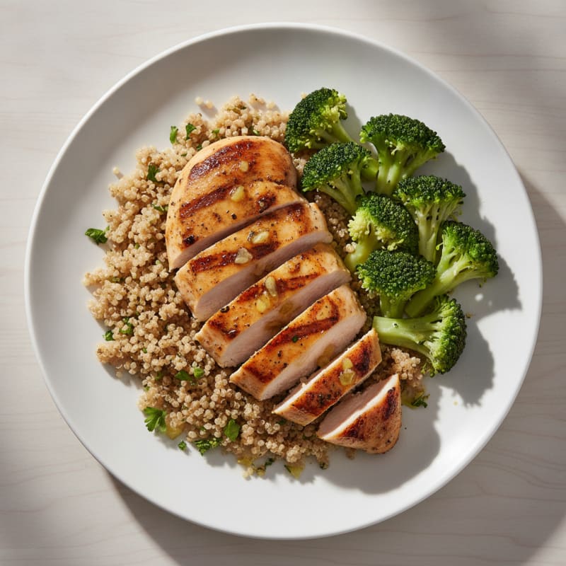 Grilled Chicken Breast with Quinoa and Steamed Broccoli