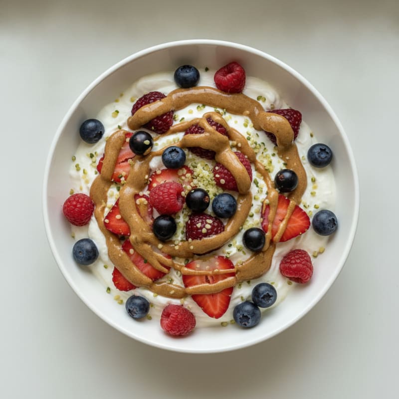 Greek Yogurt Protein Parfait with Mixed Berries and Almond Butter