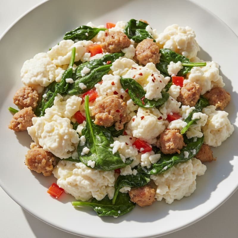 Egg White and Turkey Sausage Scramble with Spinach