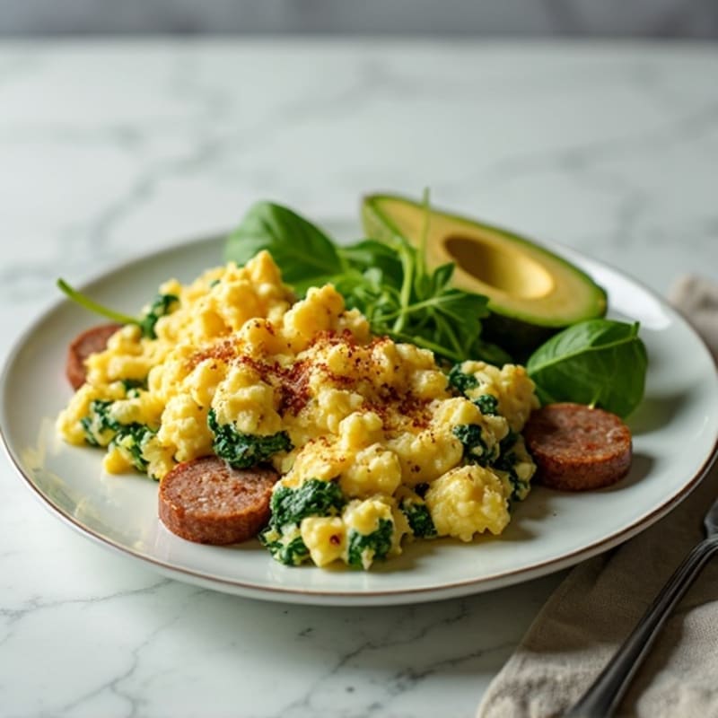 Egg White Spinach Scramble with Turkey Sausage