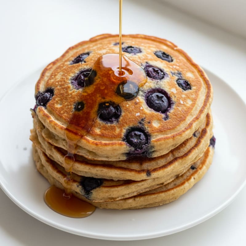 Blueberry Protein Pancakes with Maple Syrup