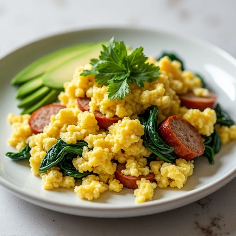 Cottage Cheese Scramble with Turkey Sausage and Spinach