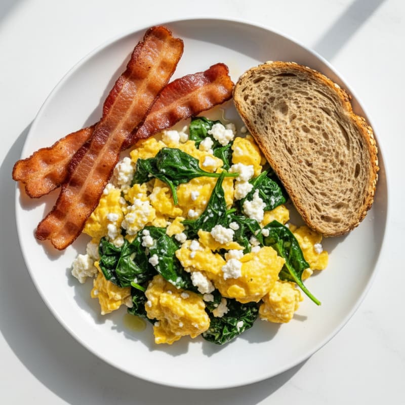 Cottage Cheese Scramble with Spinach and Turkey Bacon
