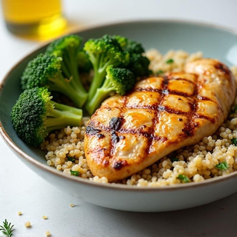 Grilled Chicken Breast with Quinoa and Roasted Broccoli