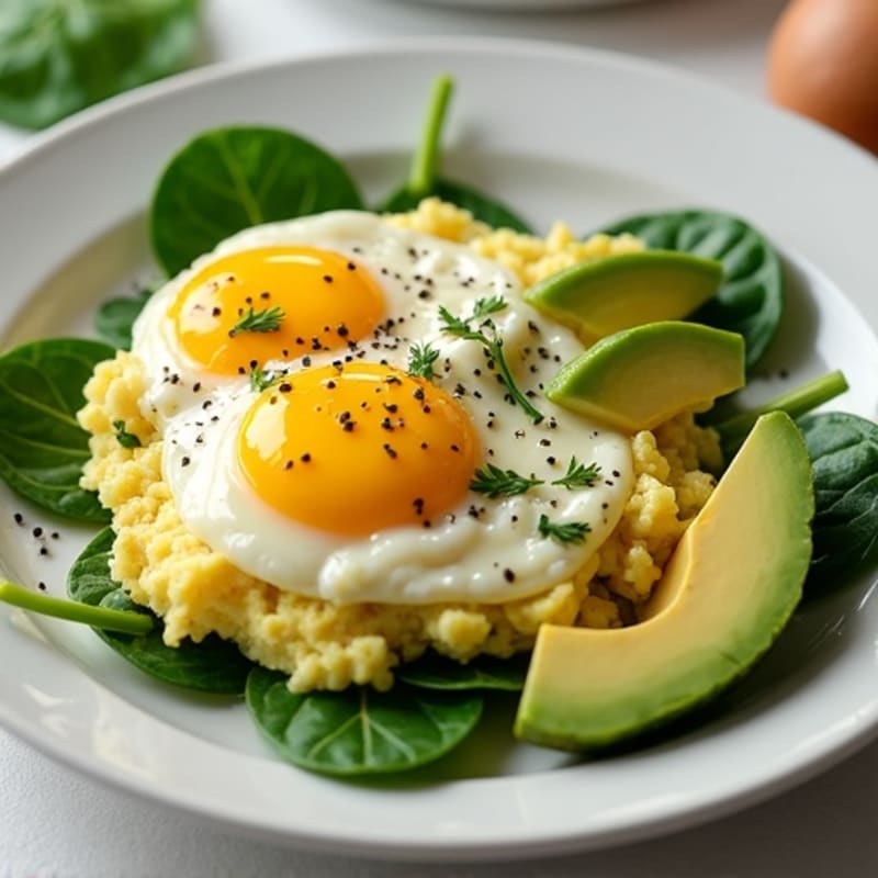 Creamy Scrambled Eggs with Fresh Spinach and Avocado