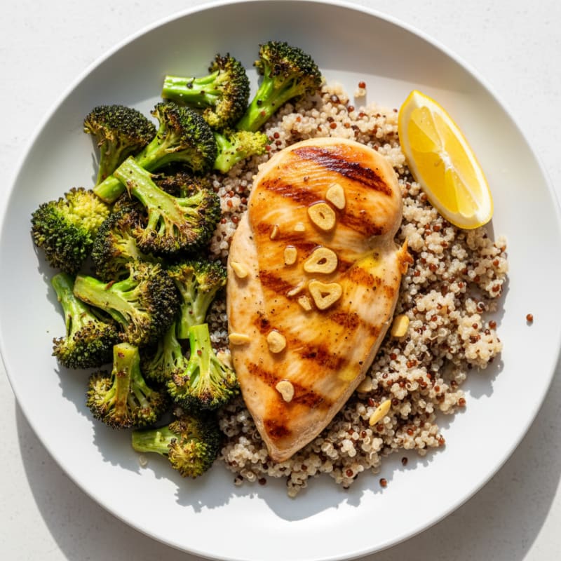 Grilled Chicken Breast with Quinoa and Roasted Broccoli