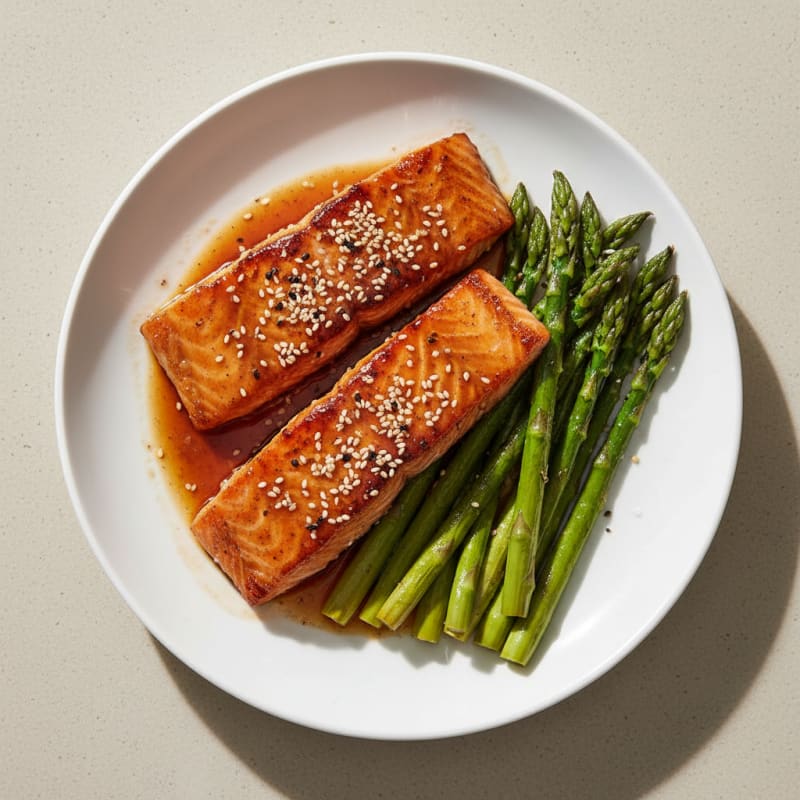 Crispy Teriyaki Glazed Salmon with Roasted Asparagus