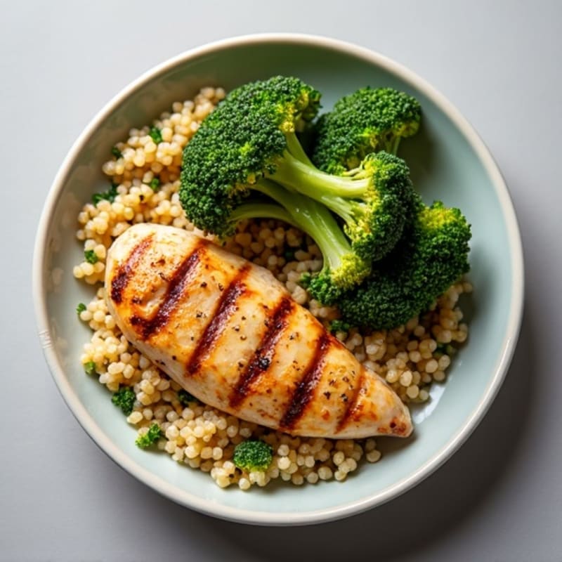 Grilled Chicken Breast with Quinoa and Roasted Broccoli