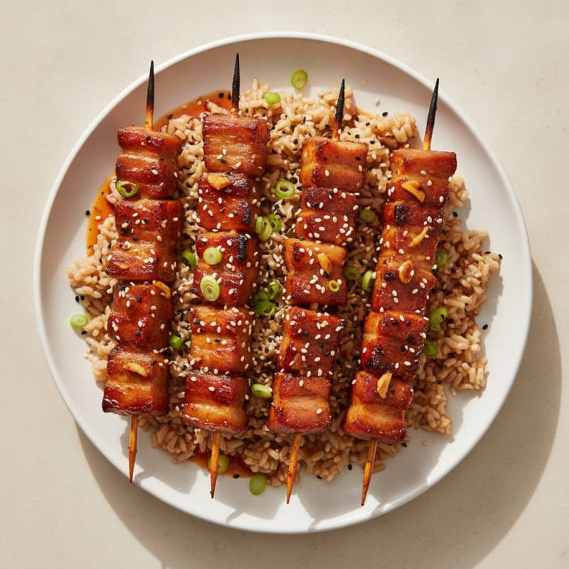 Spicy Gochujang Pork Belly Skewers