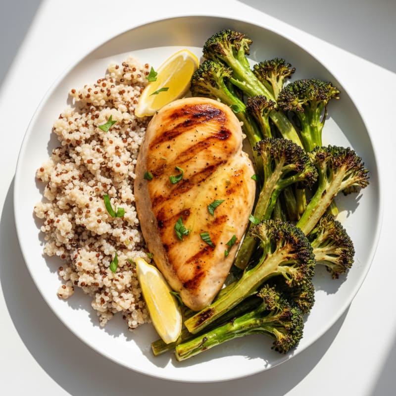Grilled Chicken Breast with Roasted Broccoli and Quinoa